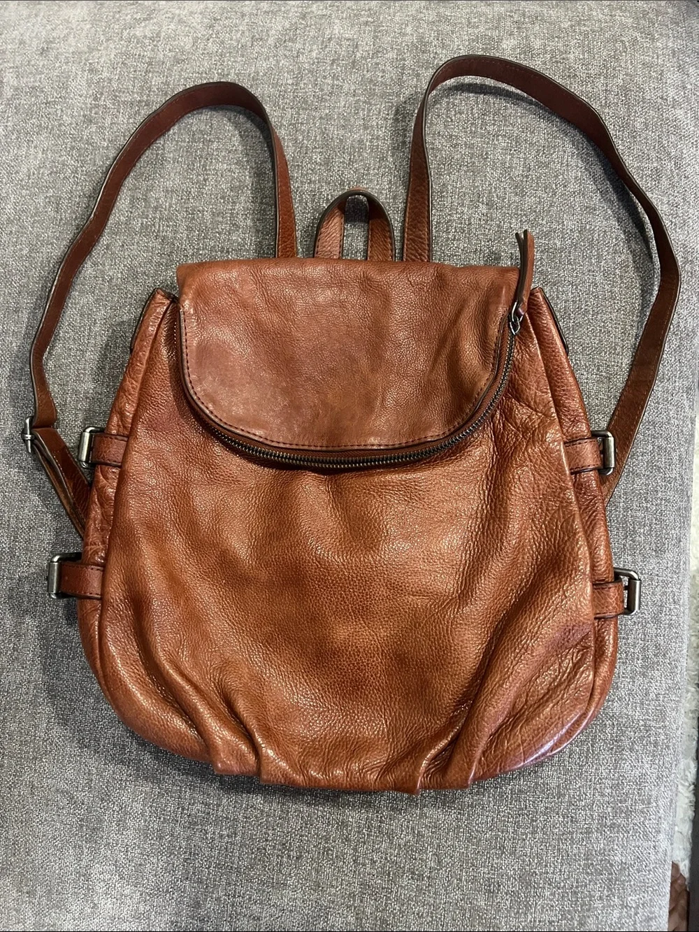 FRYE AND CO. Distressed Cognac Leather Backpack